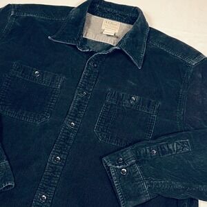 LL Bean Mens Organic Cotton Corduroy Shirt Navy Blue Traditional Fit Large Tall
